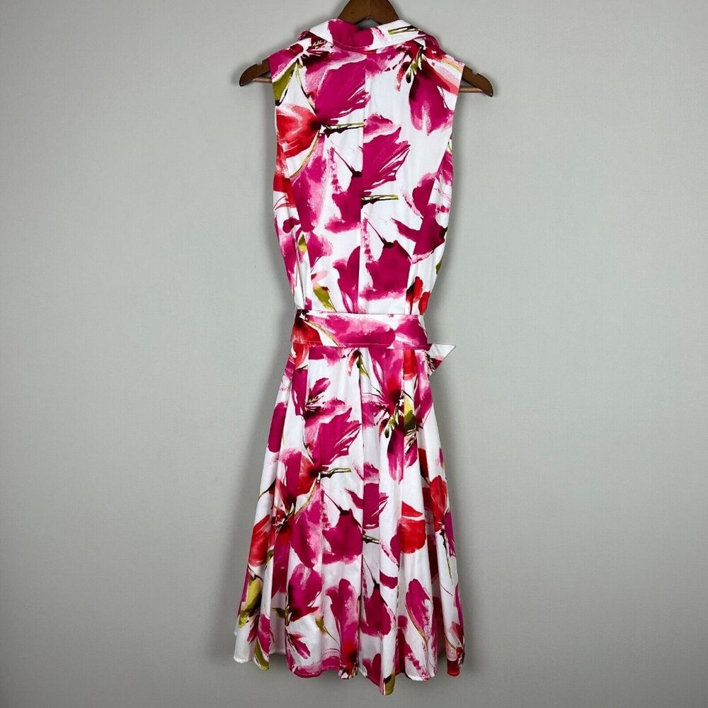 Jones New York Dress Womens 10 Pink Floral Ruffle Collar Belted Button Up A-Line - Picture 7 of 12